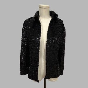 Beverly Paige Vintage 70s 80s Black Sequin Disco Party Formal Jacket